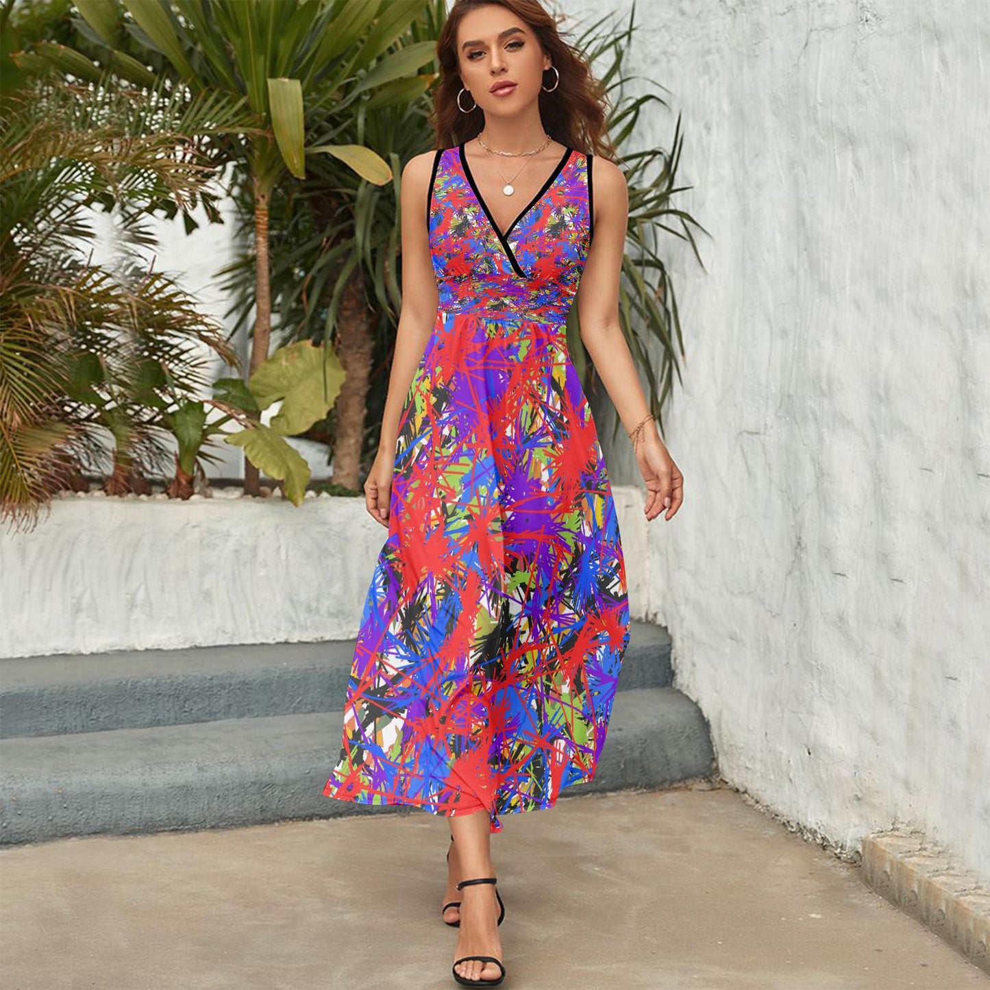Splash Out V-neck Sleeveless Dress