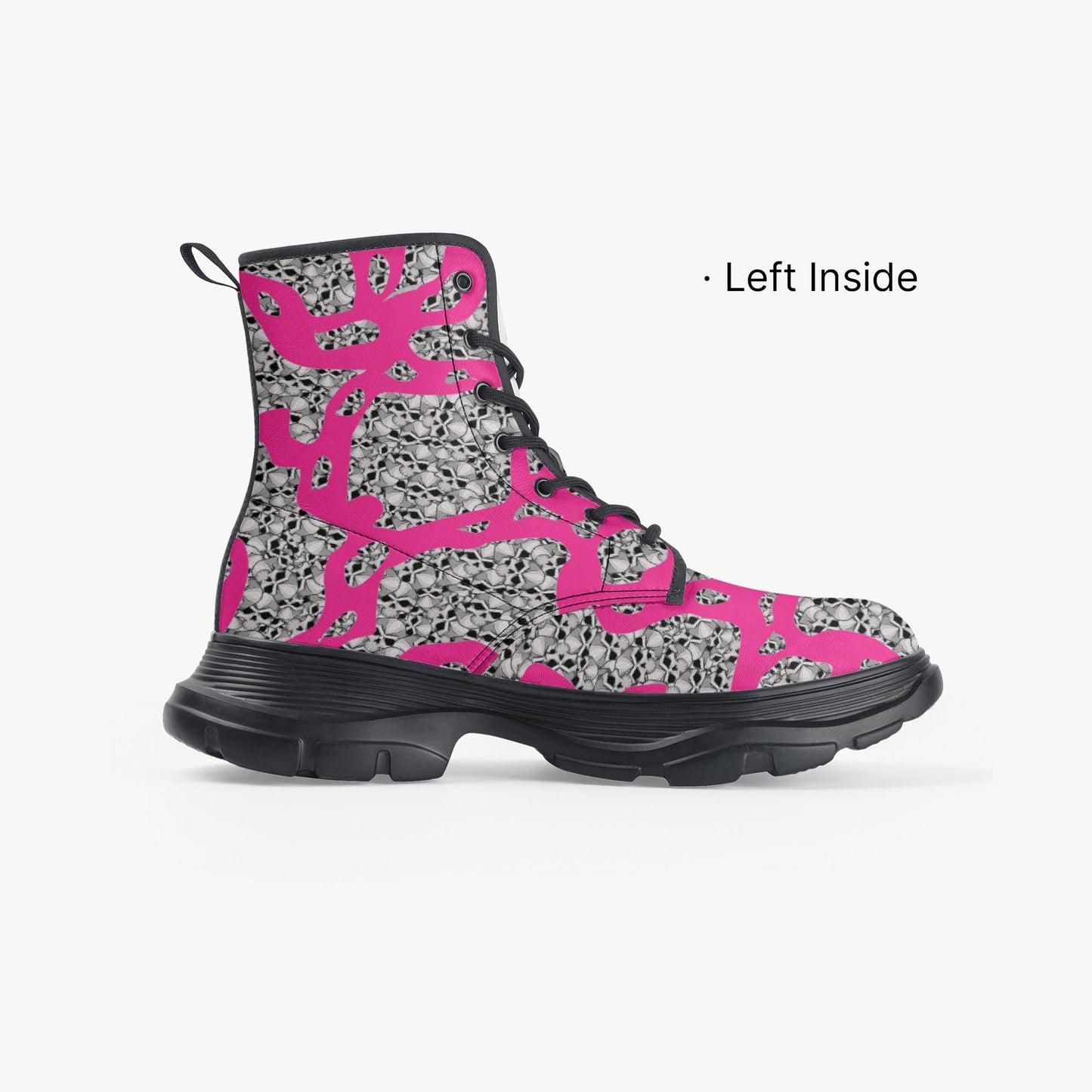 Skulls In Pink Casual Leather Chunky Boots