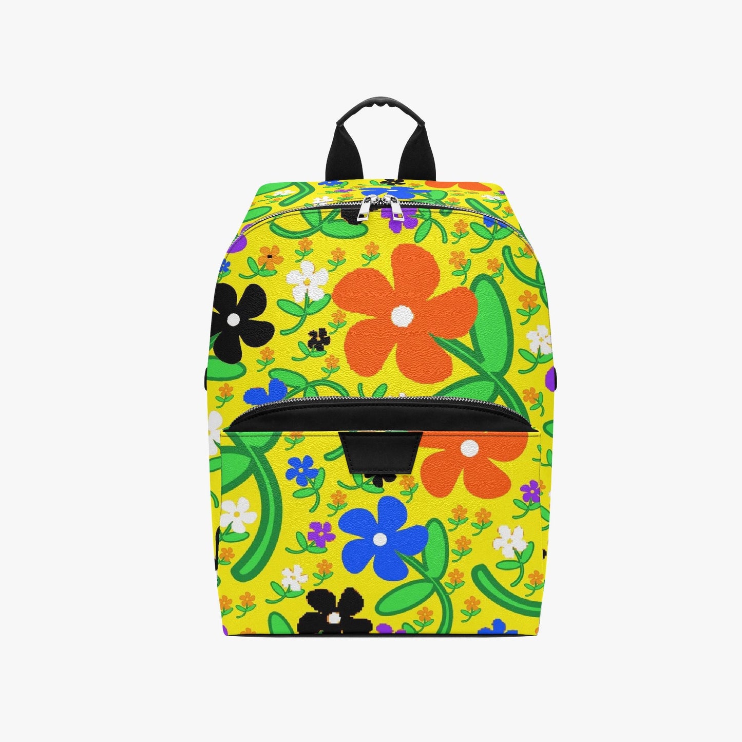 Colorful Flower Zipper-up Leather Backpack