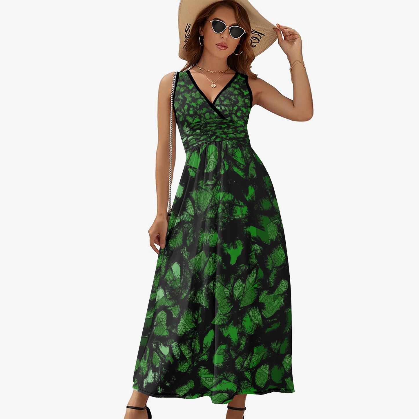 Furry Like Green V-neck Sleeveless Dress