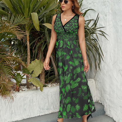 Furry Like Green V-neck Sleeveless Dress