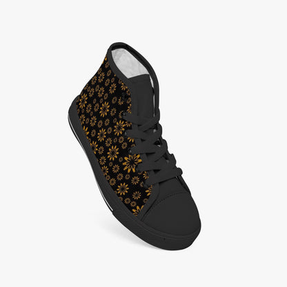 Flower Boomtelyah Kid’s High-Top Canvas Shoes-Black