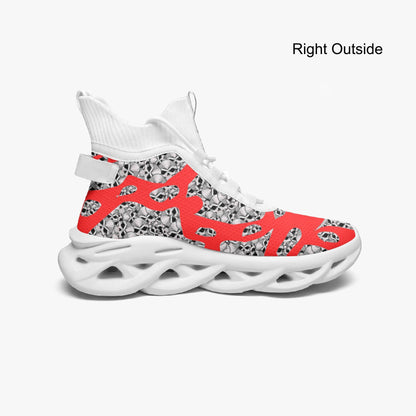 Skulls In Red High-top Bounce Mesh Knit Sneakers