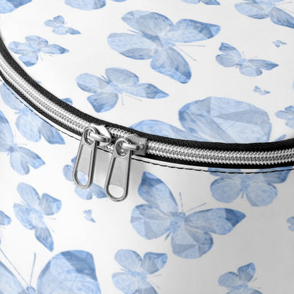 Blue Butterflies In White Round  Insulated Bags