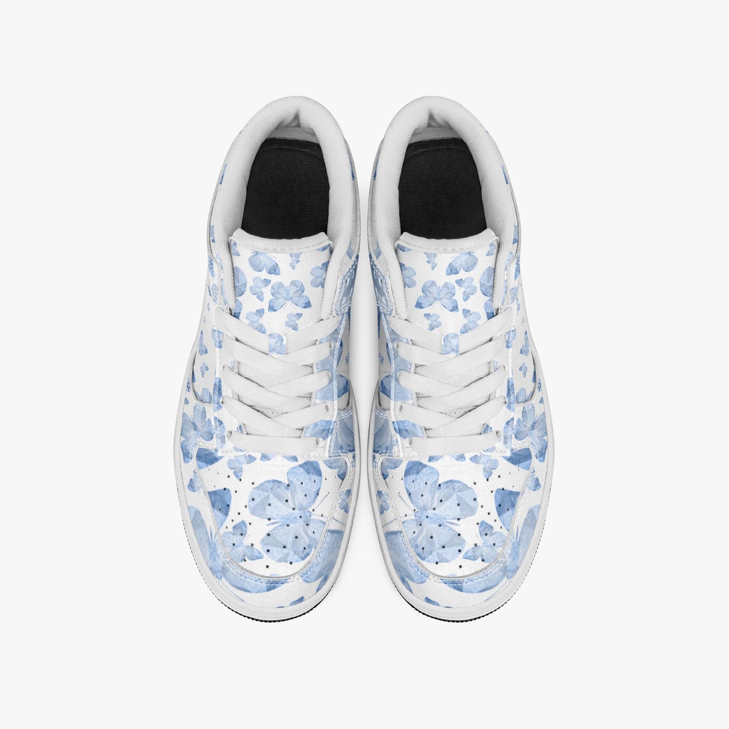 Blue Butterflies in White Dunk Stylish Low-Top Leather Sneakers