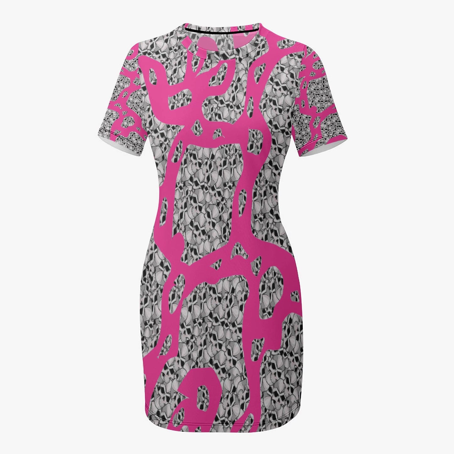 Skulls In Pink Slim-fit Short-sleeved Dress