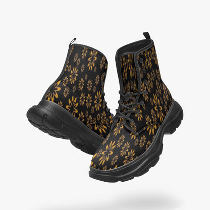 Flower Boomtelyah Casual Leather Chunky Boots