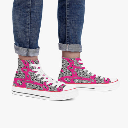Skulls In Pink High-Top Canvas Shoes - White