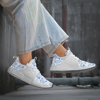 Blue Butterflies In White Lightweight Athletic Sneakers - Backstay Printable