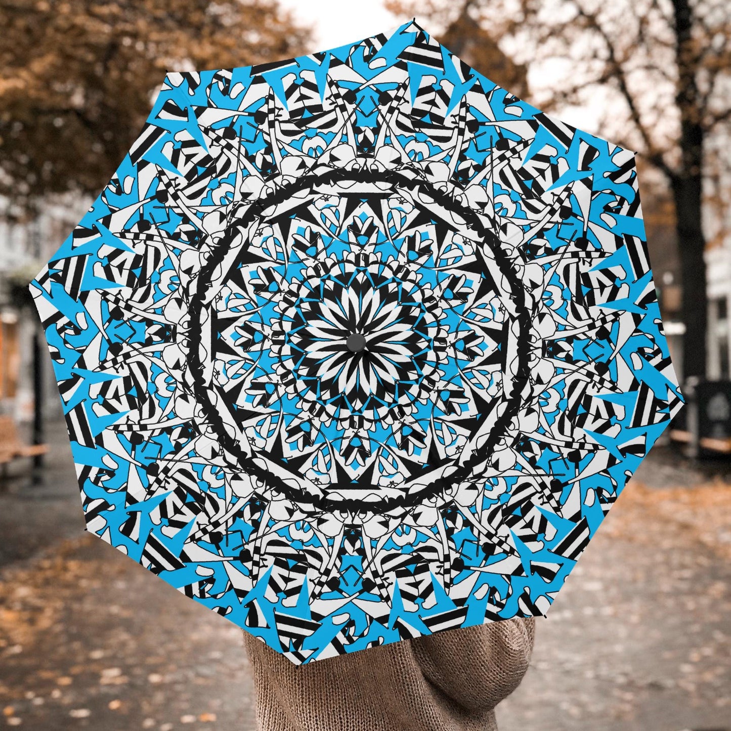 Flower Bloom In Blue Automatic Folding Umbrella
