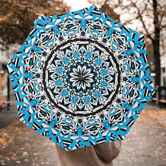 Flower Bloom In Blue Automatic Folding Umbrella
