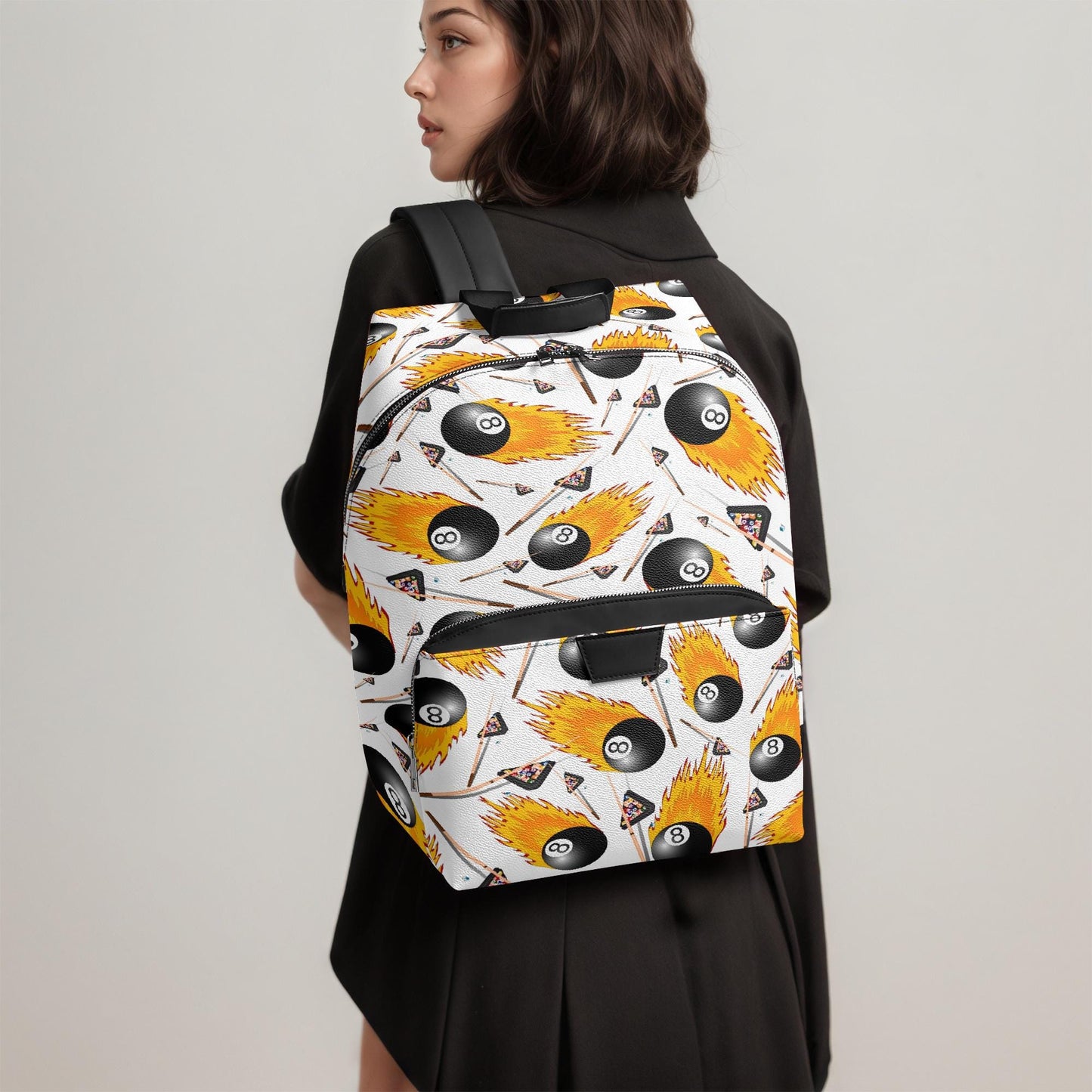 Fire 8 Ball Zipper-up Leather Backpack