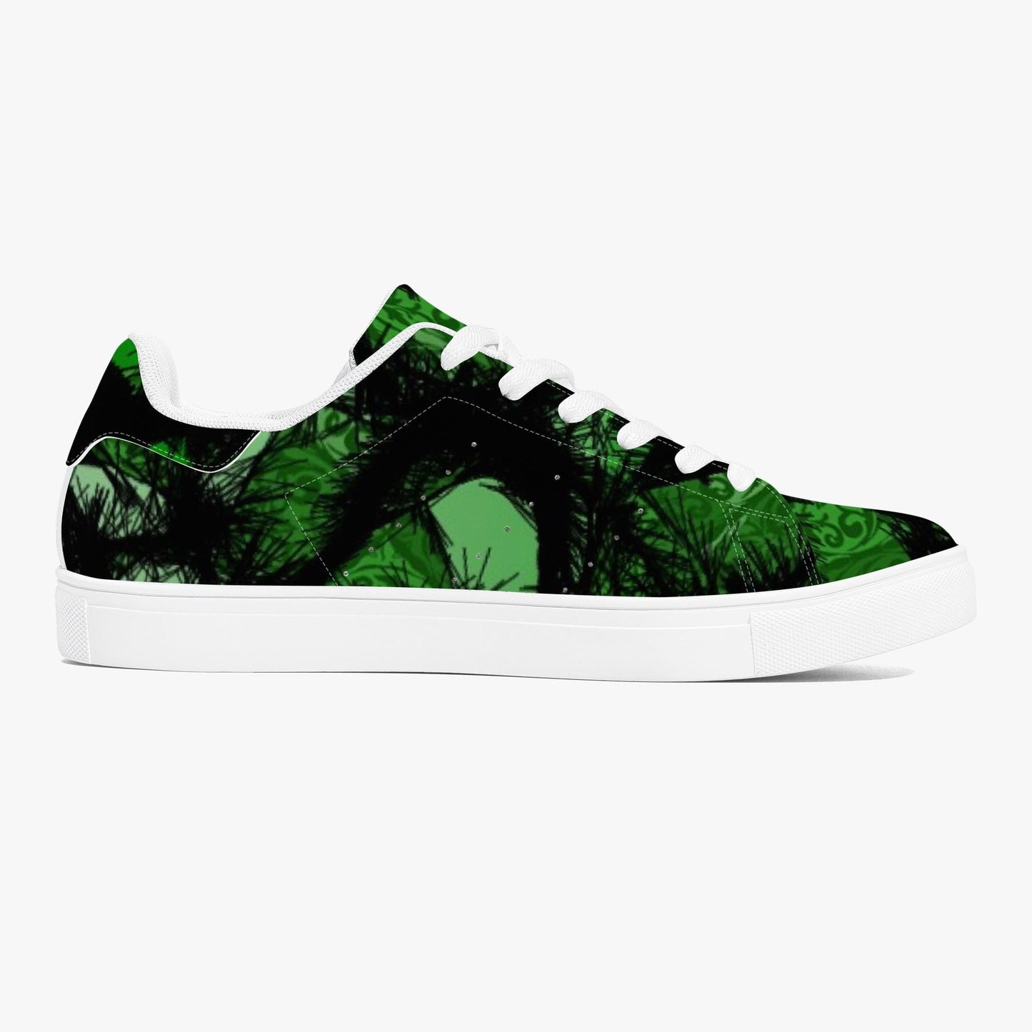 Green Fur Like  Classic Low-Top Leather Sneakers - White/Black