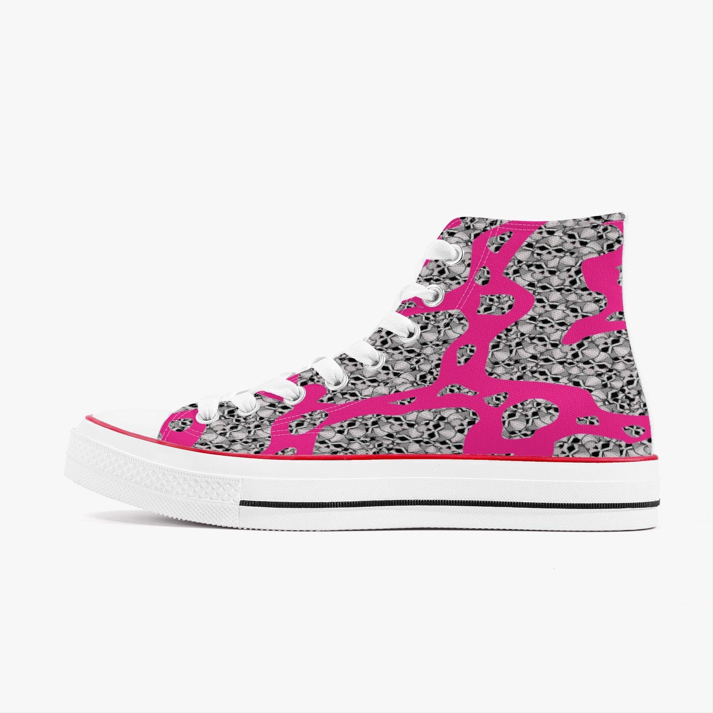 Skulls In Pink High-Top Canvas Shoes - White