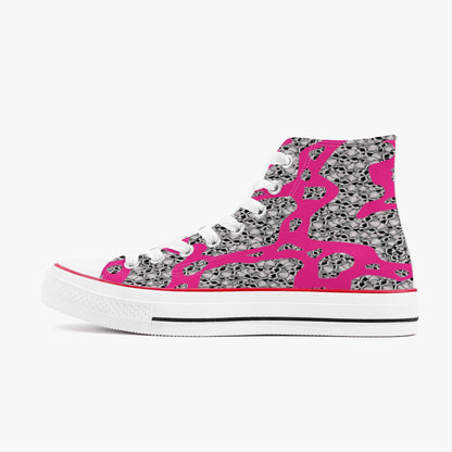 Skulls In Pink High-Top Canvas Shoes - White