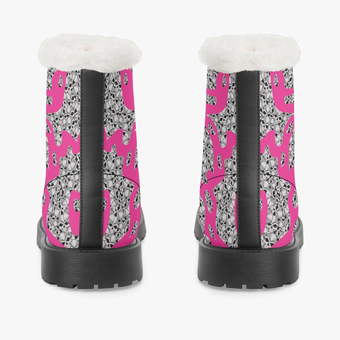 Skulls In Pink Faux Fur Leather Boots