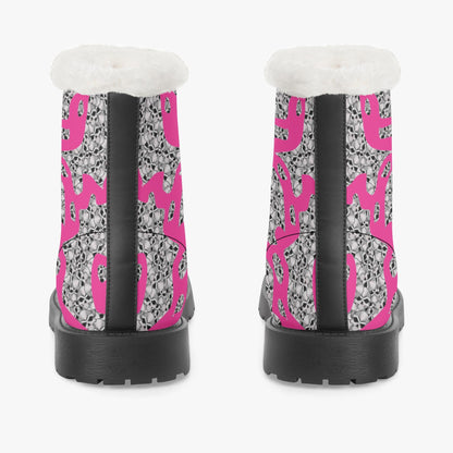 Skulls In Pink Faux Fur Leather Boots
