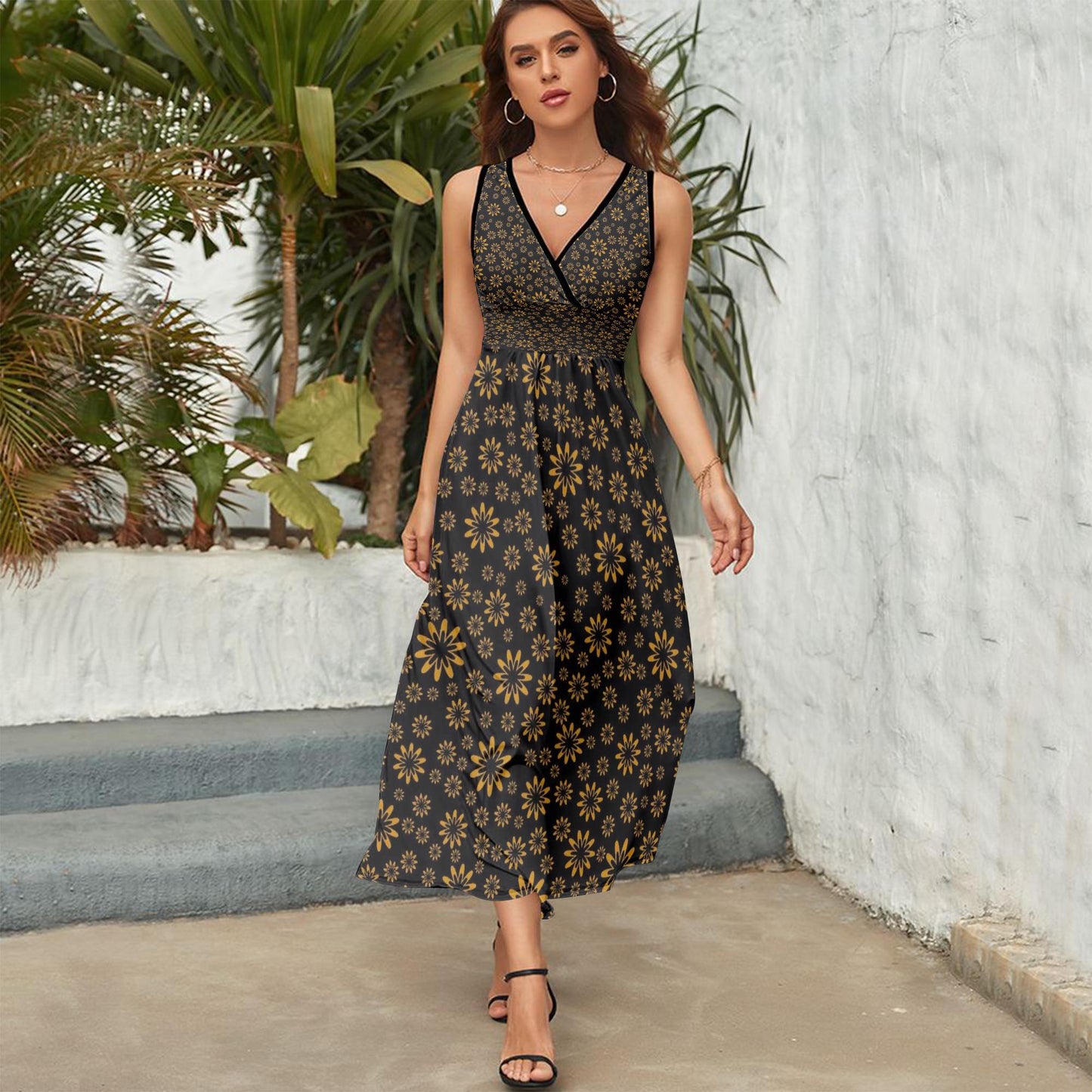 Flower Boomtelyah V-neck Sleeveless Dress