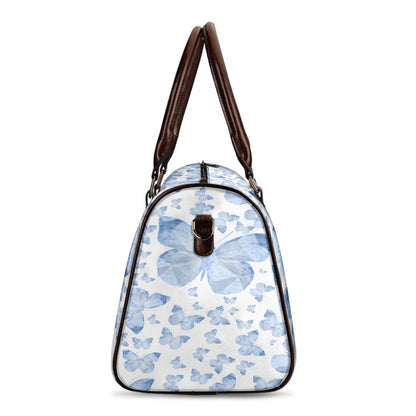 Blue Butterflies In White Duffle Bag