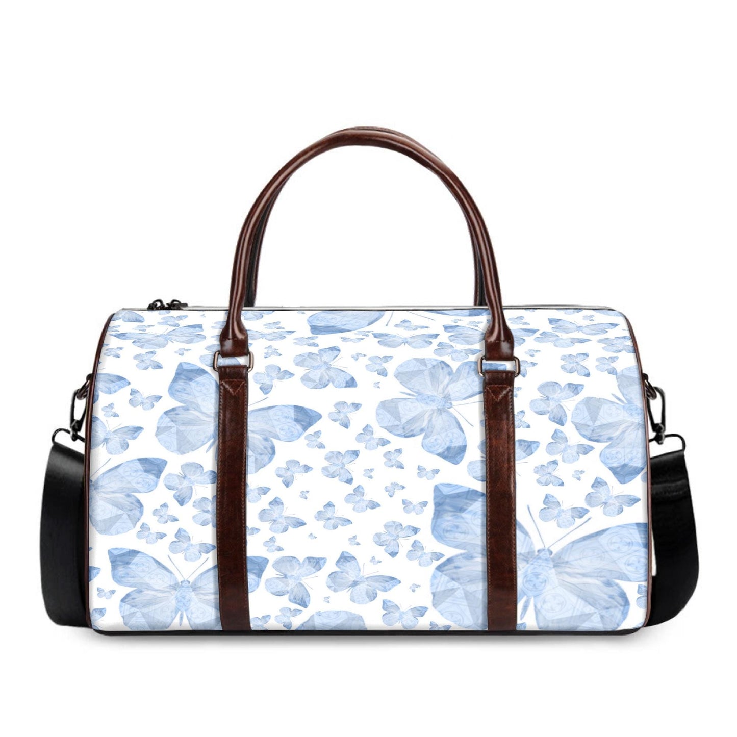 Blue Butterflies In White Duffle Bag