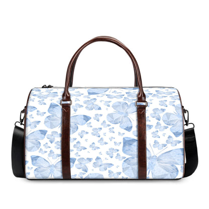 Blue Butterflies In White Duffle Bag