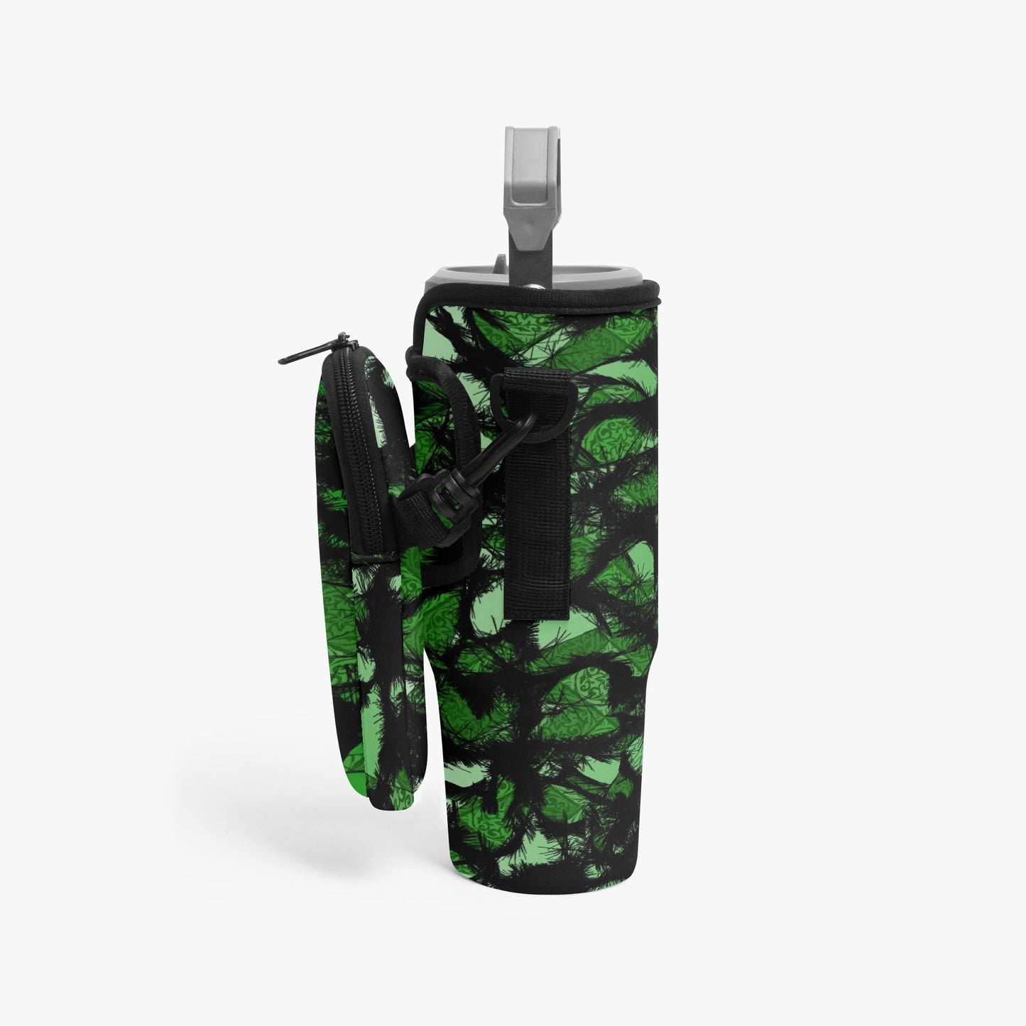 Green Furry Like Camouflage Tumbler Sleeve with Phone Holder
