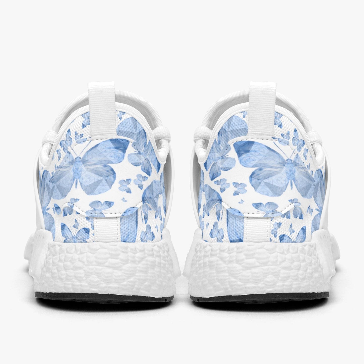 Blue Butterflies In White Lightweight Athletic Sneakers - Backstay Printable
