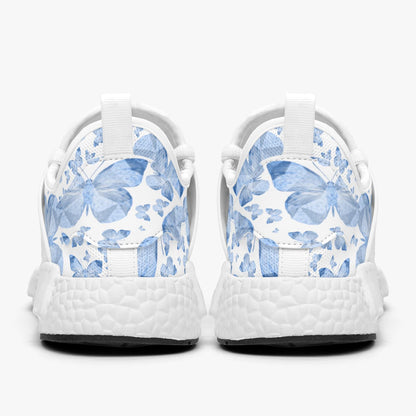 Blue Butterflies In White Lightweight Athletic Sneakers - Backstay Printable