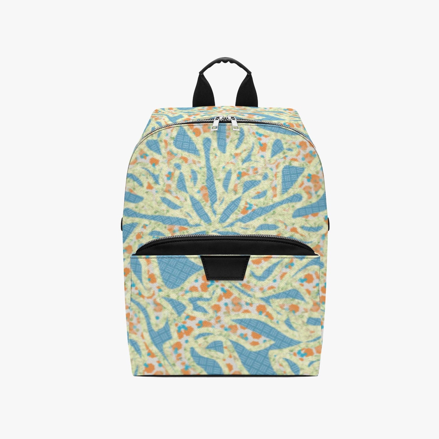 Green & Blue Zipper-up Leather Backpack