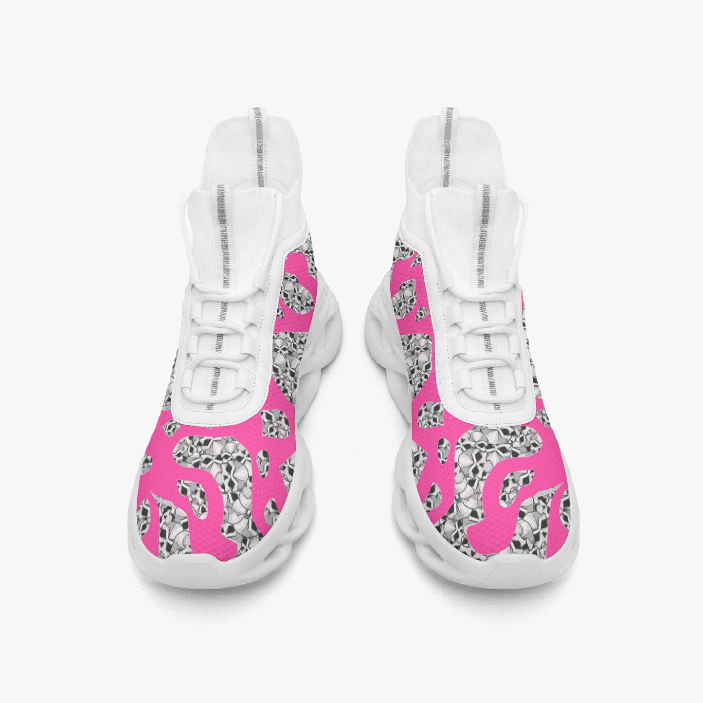 Skulls In Pink High-top Bounce Mesh Knit Sneakers