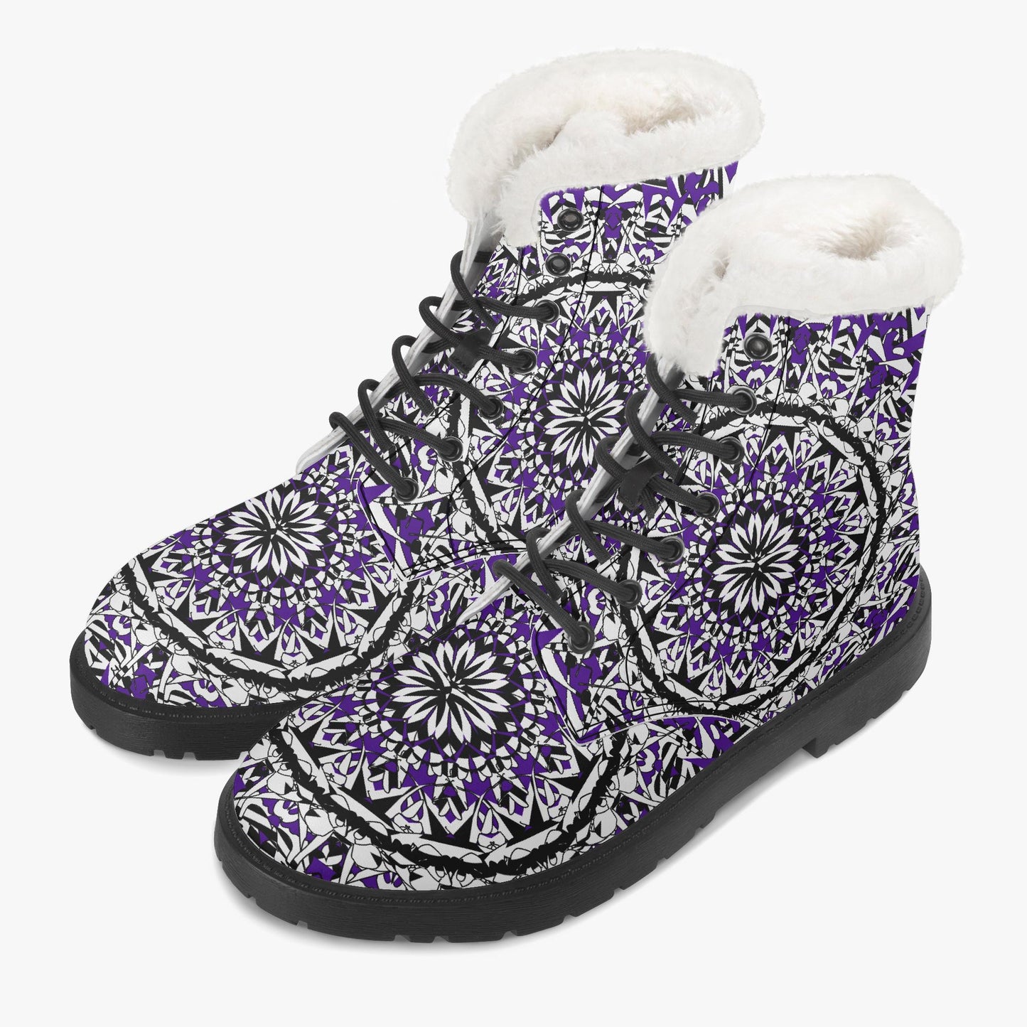 Flower Bloom In Purple Faux Fur Leather Boots