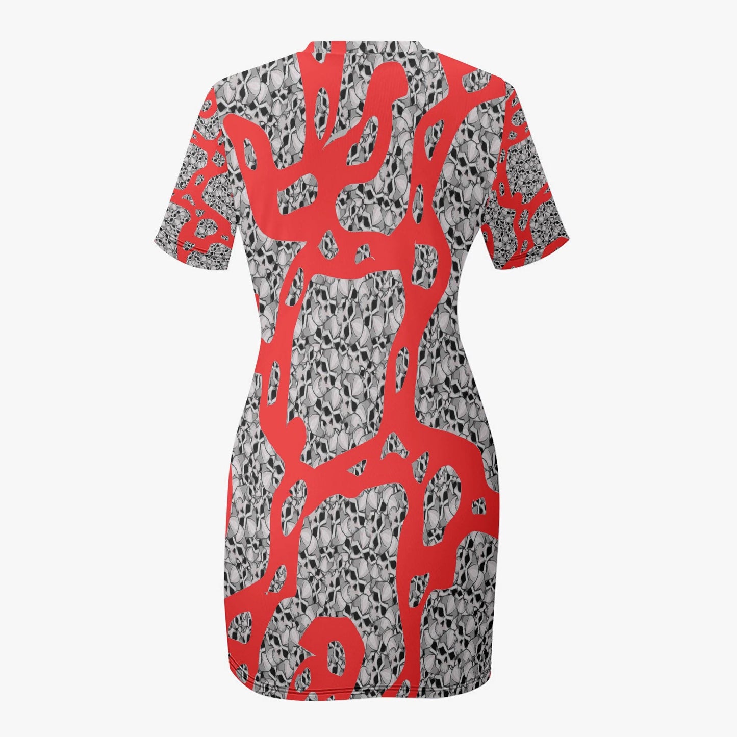 Skulls In Red Slim-fit Short-sleeved Dress