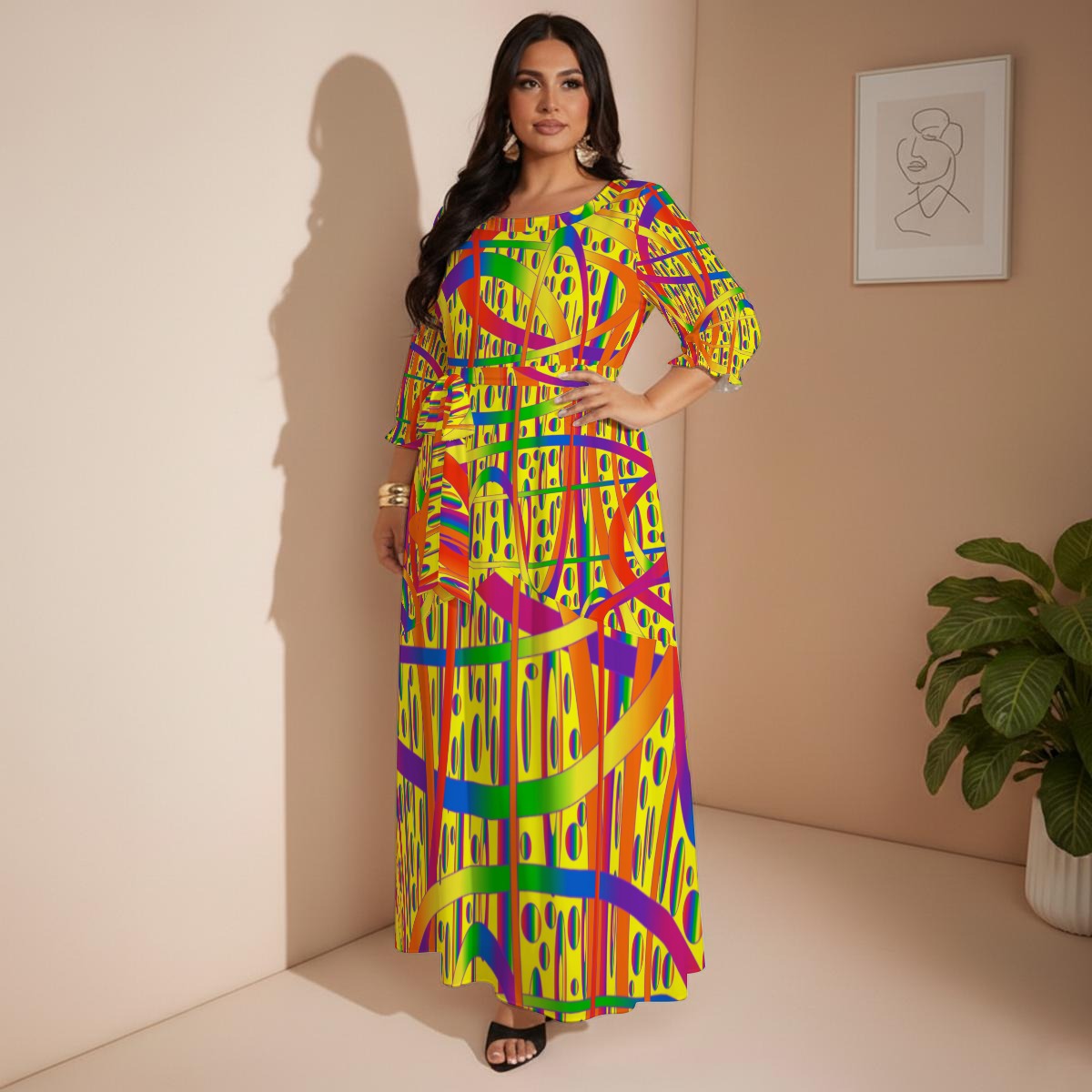 Festive Confetti All-Over Print Women’s Maxi Dress|Plus Size