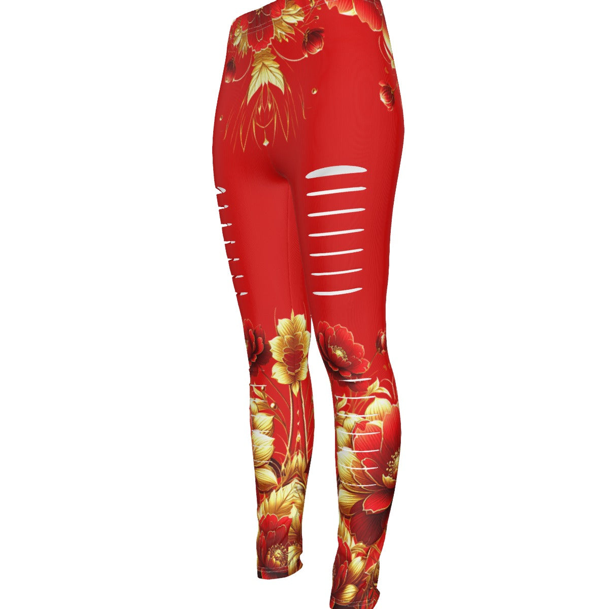 Heavenly Floral In Red Print Women's Ripped Leggings