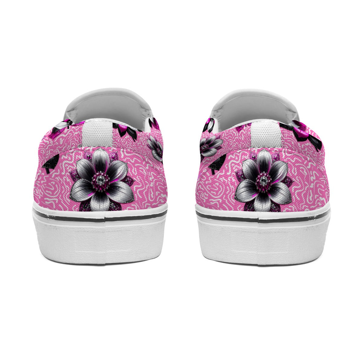 Rhinestone Pink Flowers In Pink Women's Slip On Sneakers