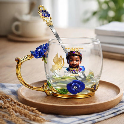 AQUARIUS 12OZ Enamel Floral Glass Mug With Spoon
