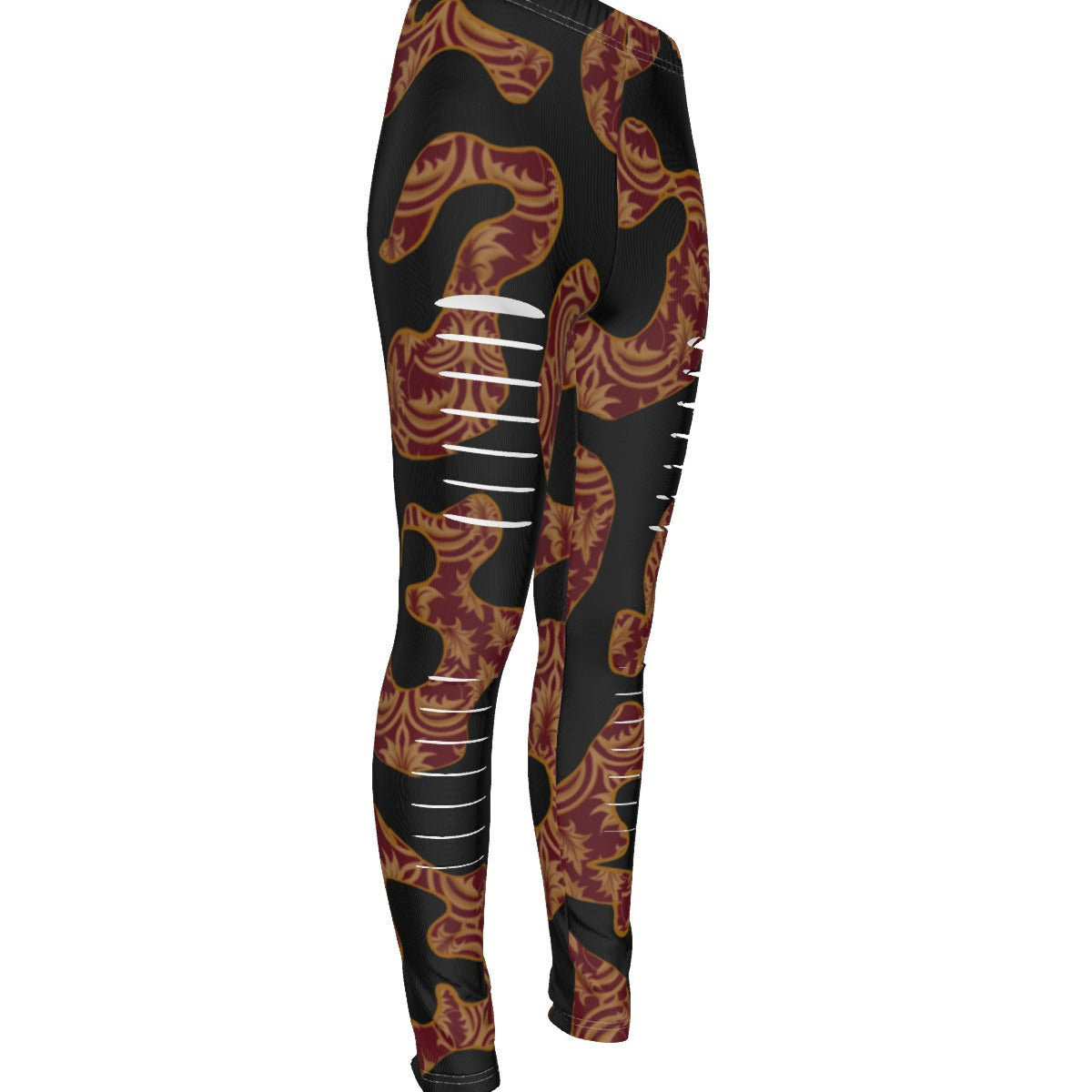 Woodgrain In Black All-Over Print Women's Ripped Leggings