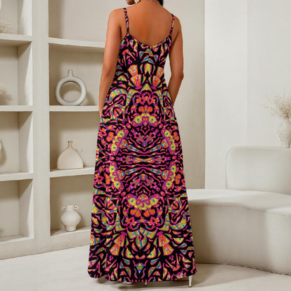 Festive Tribal All-Over Print Women's Elegant V-Neck Maxi Dress