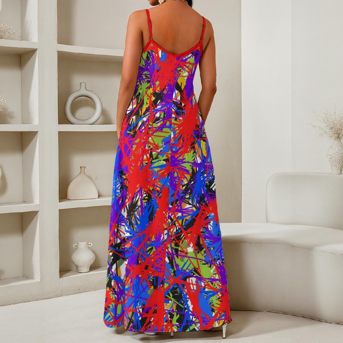 Splash Out All-Over Print Women's Elegant V-Neck Maxi Dress