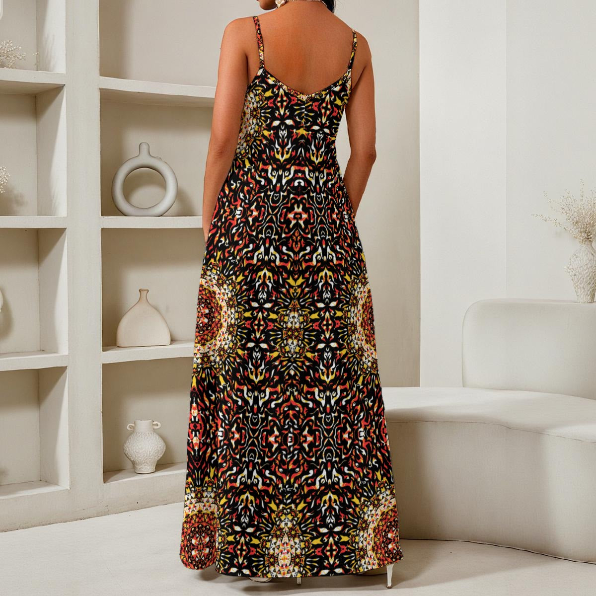Tribal Symmetry All-Over Print Women's Elegant V-Neck Maxi Dress