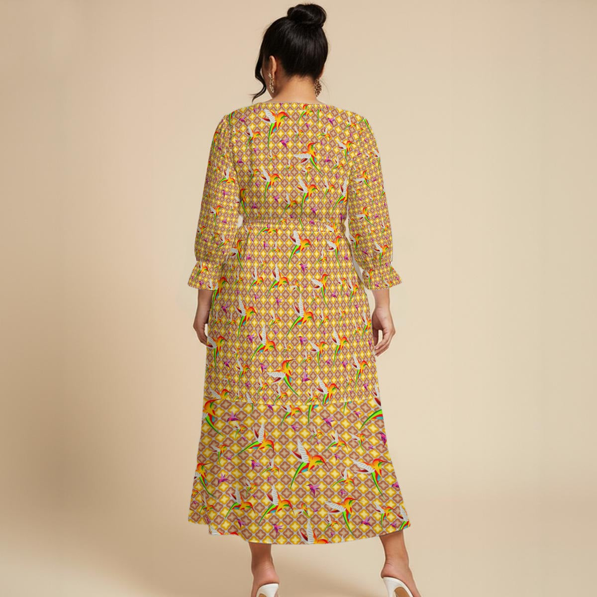 Humming Birds In Plaid All-Over Print Women’s Maxi Dress|Plus Size