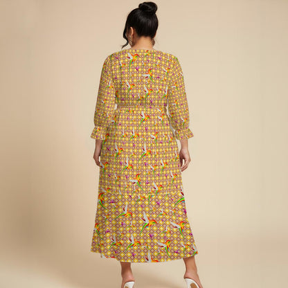 Humming Birds In Plaid All-Over Print Women’s Maxi Dress|Plus Size