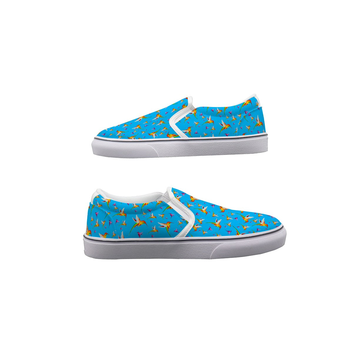 Humming Birds In Blue Women's Slip On Sneakers