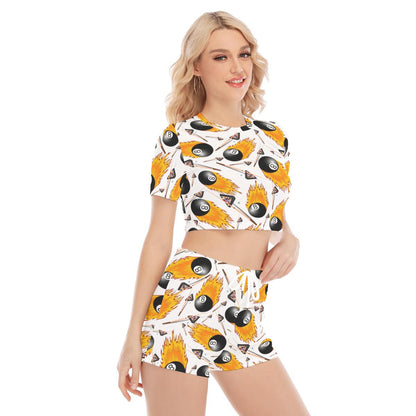 Fire 8 Ball All-Over Print Women's O-neck T-shirt Shorts Suit