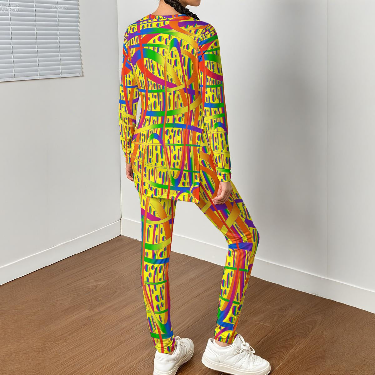 Festive Confetti All-Over Print Women's Side Split T-shirt Set