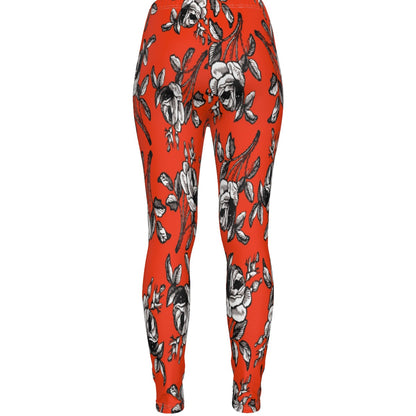 Black And White Roses In Orange All-Over Print Women's Ripped Leggings