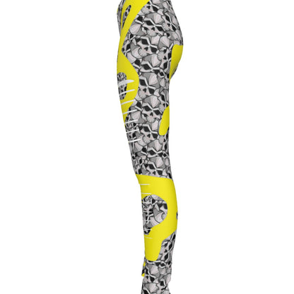 Camouflage Skulls In Yellow All-Over Print Women's Ripped Leggings