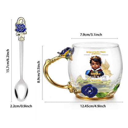 SCORPIO 12OZ Enamel Floral Glass Mug With Spoon