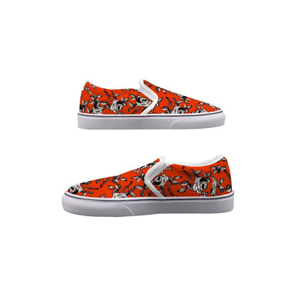 Black And White Roses In Orange Women's Slip On Sneakers