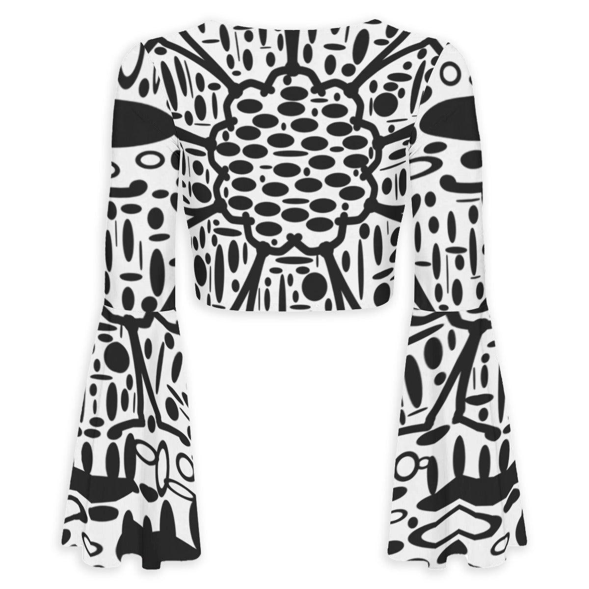 Galactic City All-Over Print Women's Elegant Flared Sleeve Tie-Front Crop Top